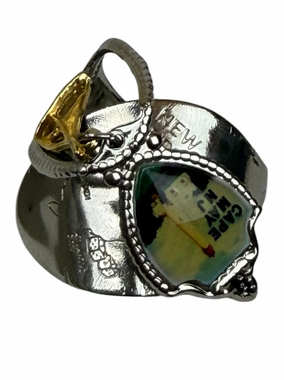Vintage Cape May NJ Souvenir Spoon Ring with Charm - Size 8